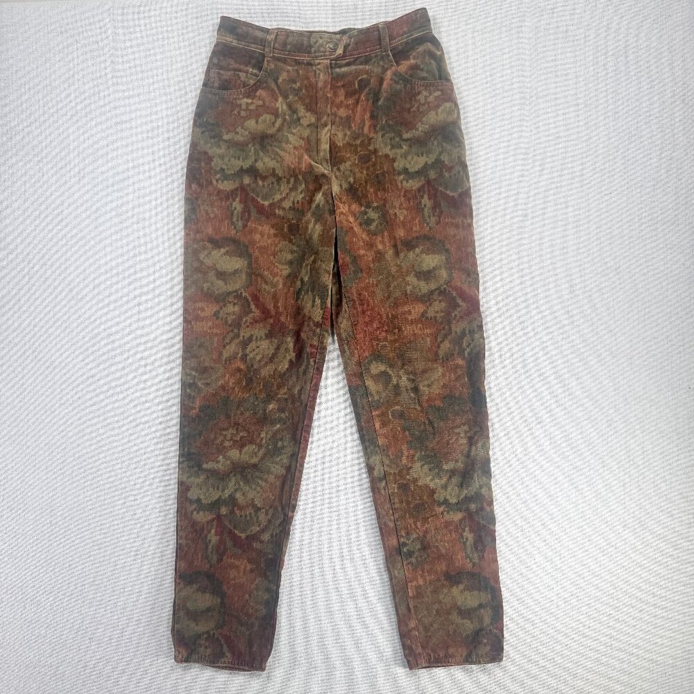 Vintage I Blues Velvet Corduroy Pants Earth Tone Floral Brown Green IT 44/US 29